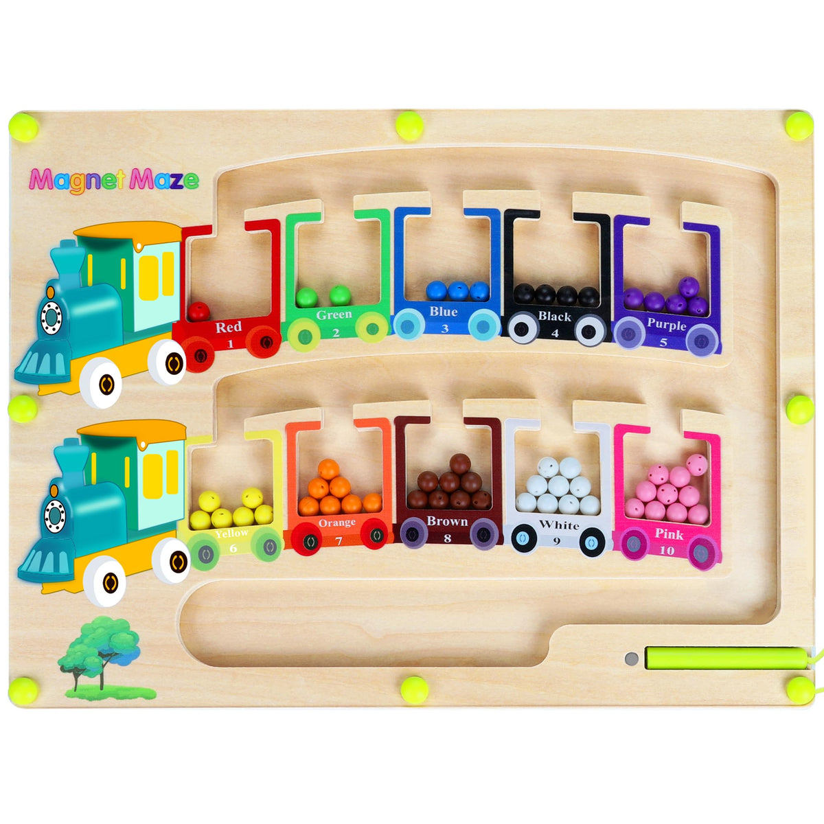 Pincush magnetic color-number maze board for fine motor skills during play