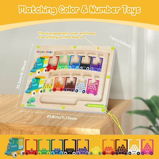 Pincush wooden magnetic puzzle train carriages for color matching and counting