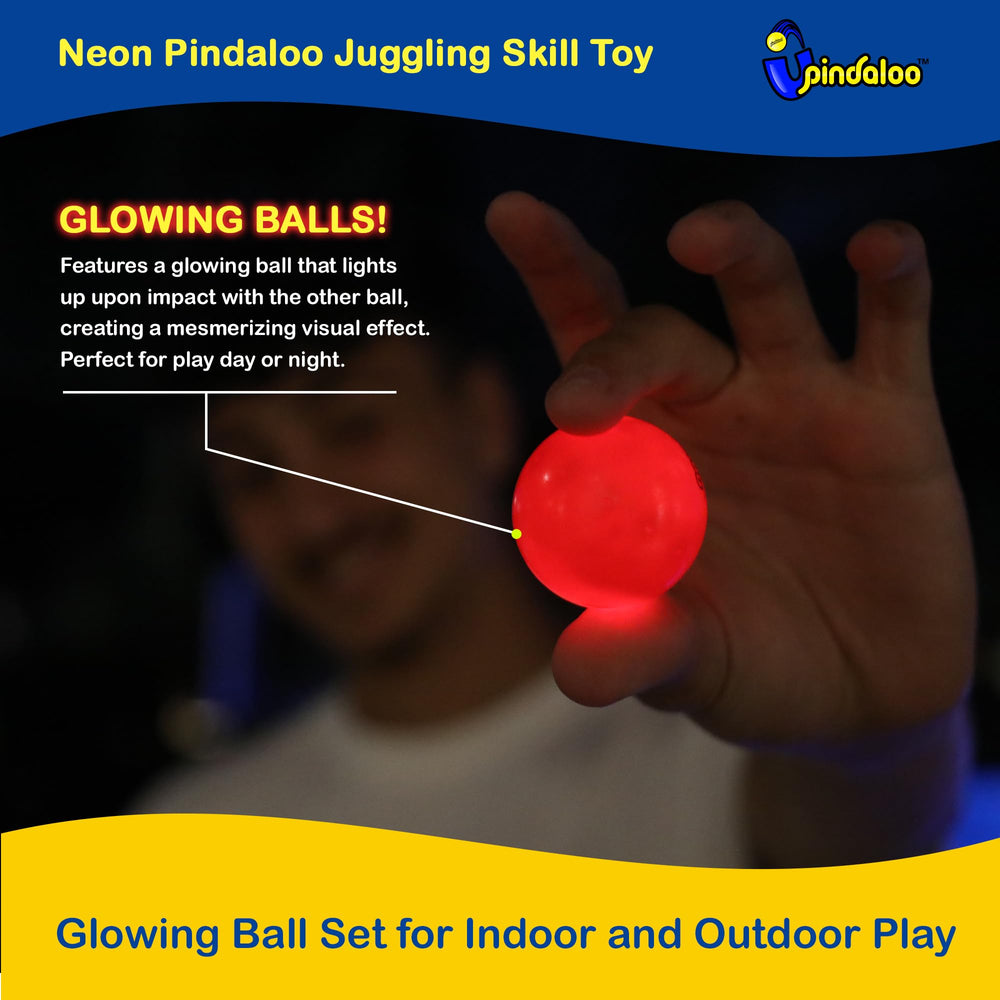 Pindaloo neon LED ball catch trick highlights playful skill-building and focus