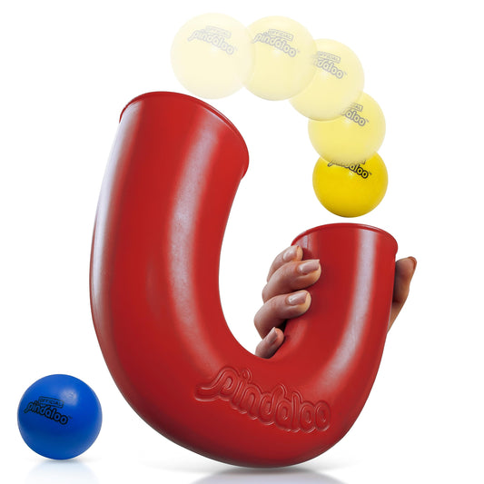 Pindaloo Original red with two balls, enhancing hand-eye coordination through active play.
