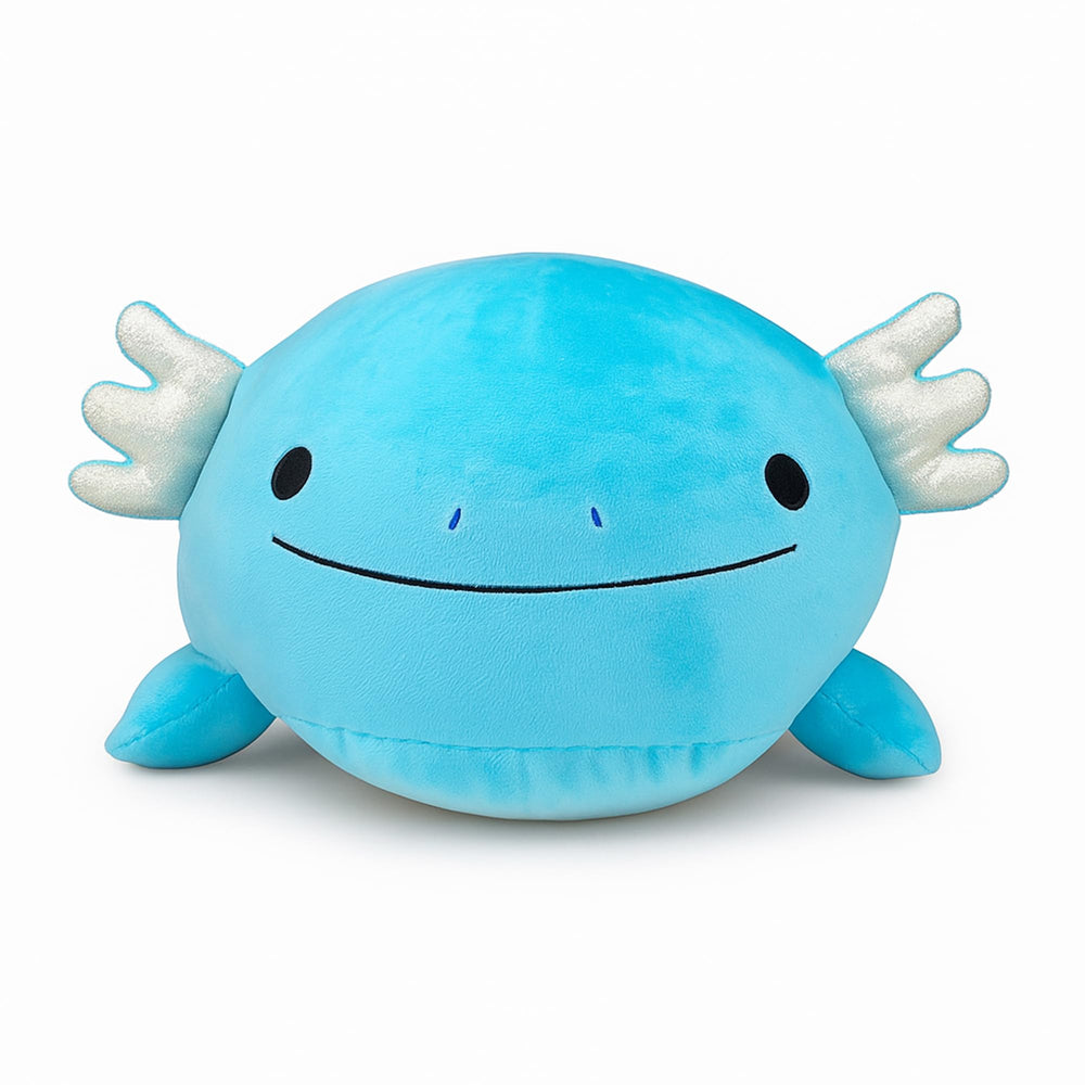 Pineapple Axolotl plush blue resting on bed for sleep