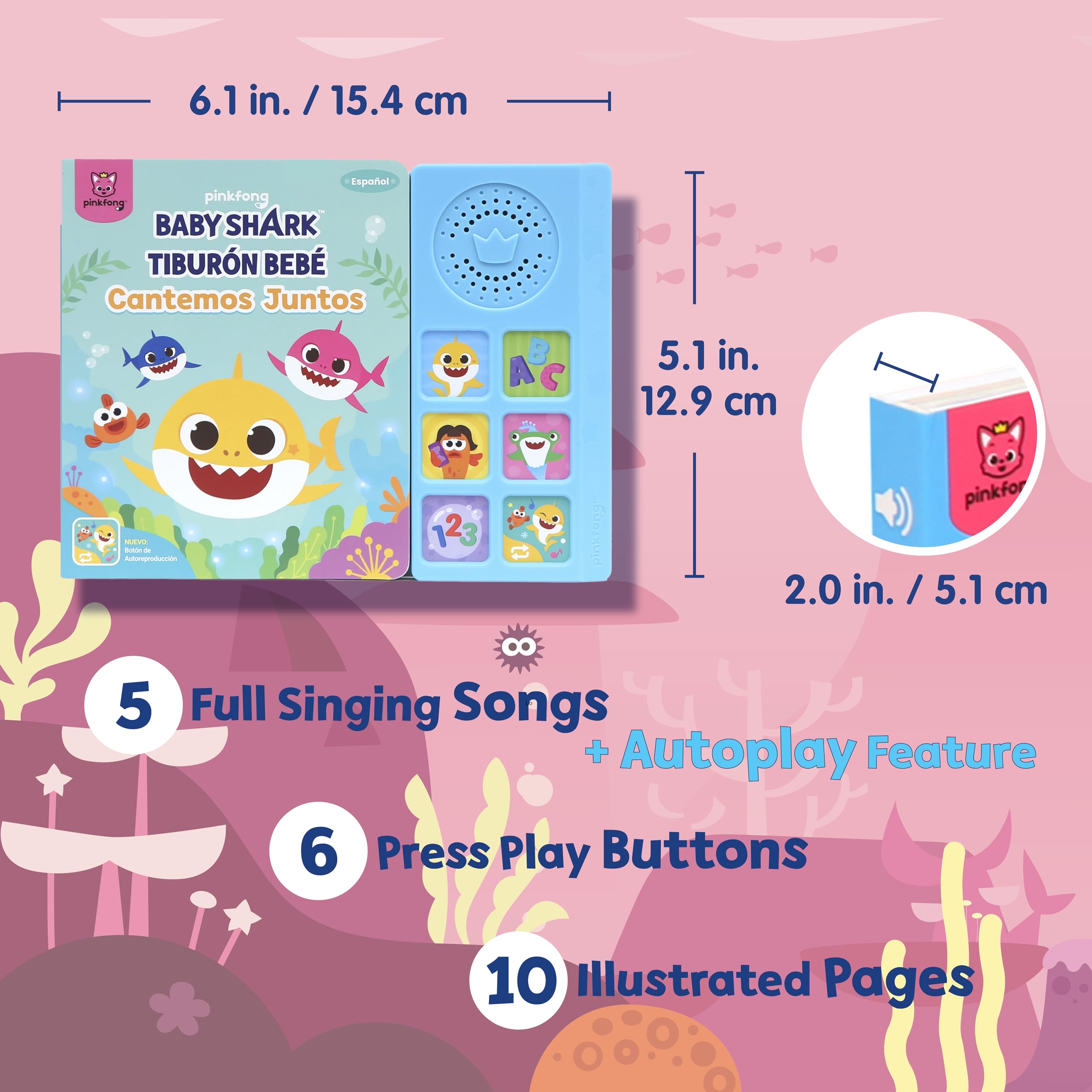 Pinkfong Baby Shark 6-buttons close-up highlights interactive learning