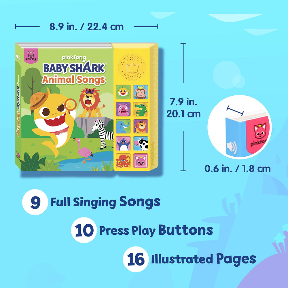 Close-up of Pinkfong Baby Shark buttons on the sound book for interactive play