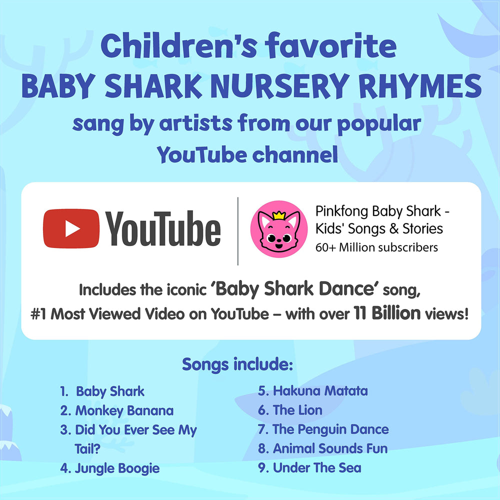 Illustrated pages of Pinkfong Baby Shark Animal Songs showcasing vibrant scenes