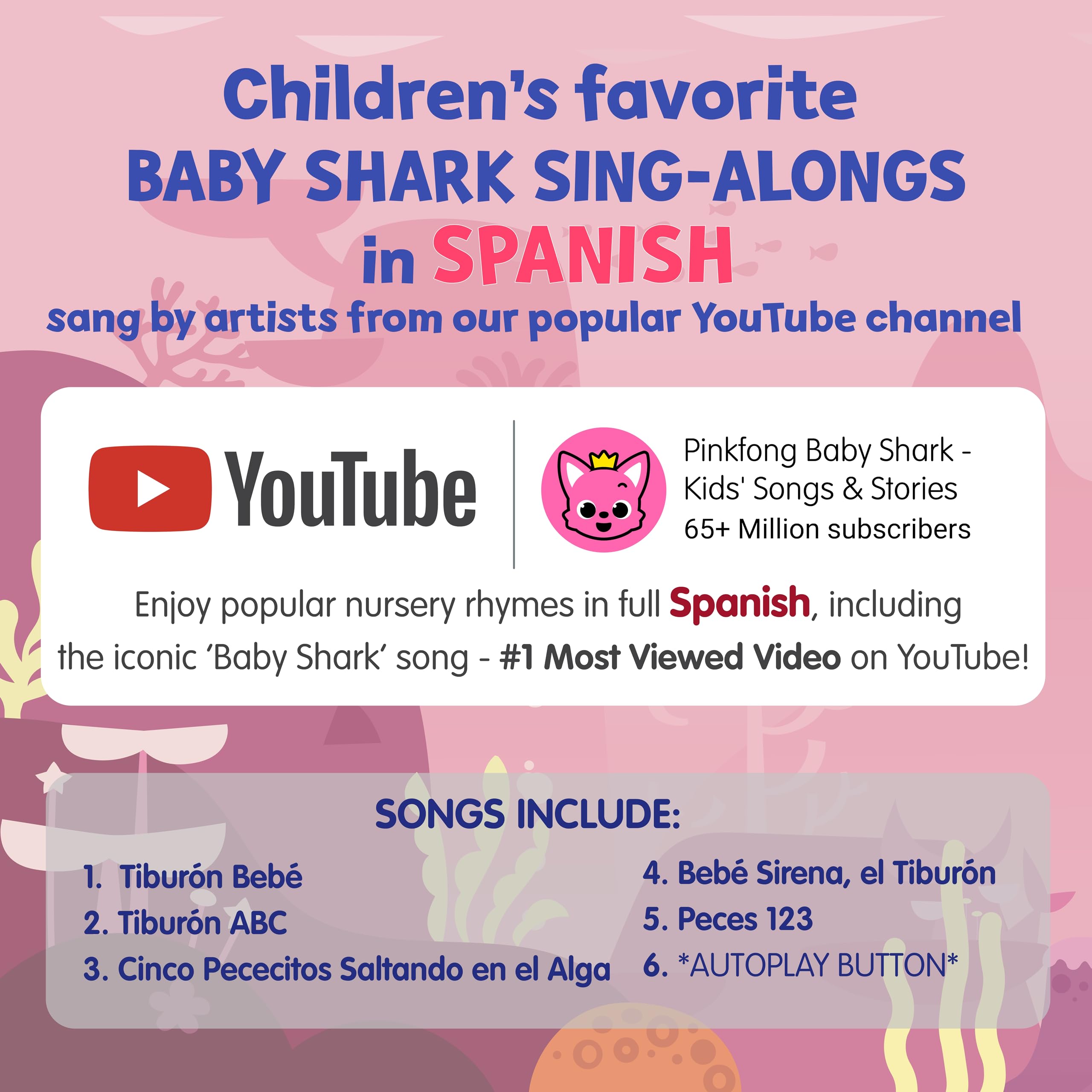 Pinkfong Baby Shark autoplay button demonstrates hands-free storytelling