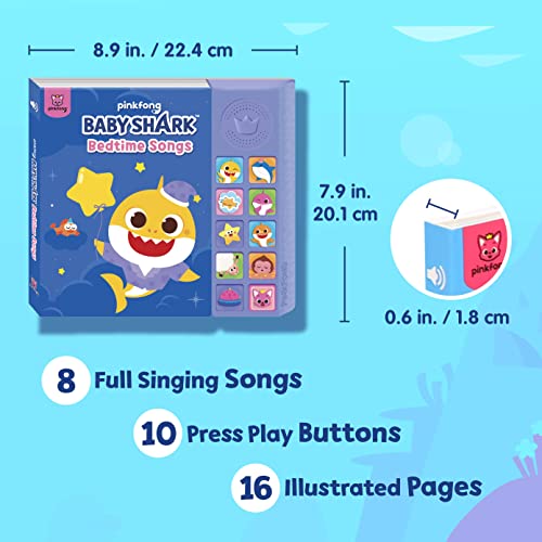 Pinkfong Baby Shark Bedtime Songs lyrics pages feature vivid art and durable pages for shared read-aloud.