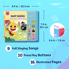 Illustrated pages of Pinkfong Baby Shark Nursery Rhymes for storytelling prompts.