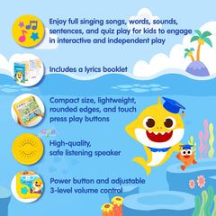 Pinkfong Baby Shark Storybook open showcasing adventures that reinforce basic skills through storytelling.