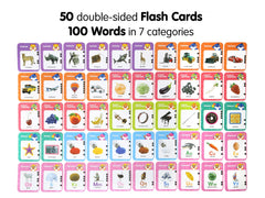 Pinkfong vocabulary-building moments appear during play with cards and songs.