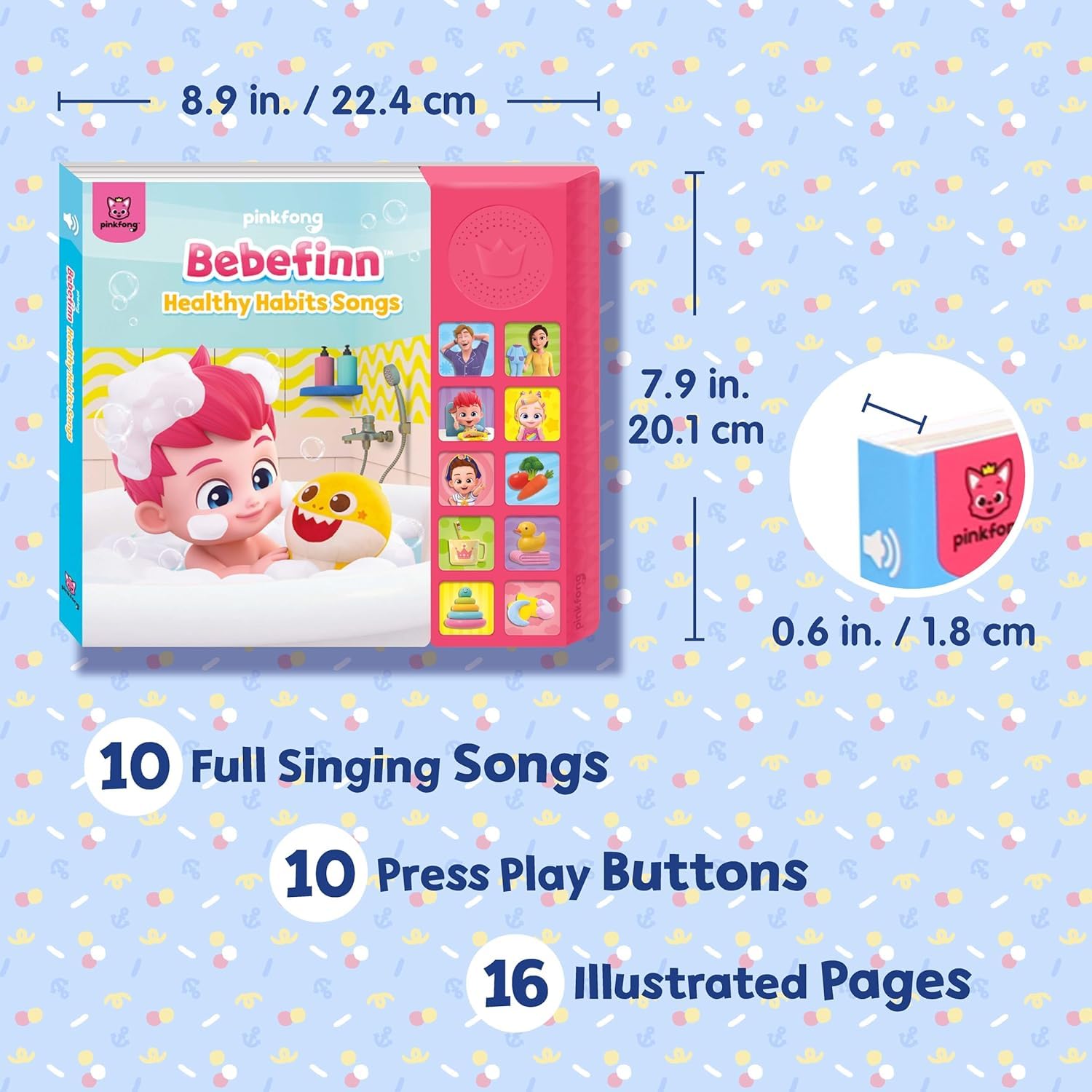 Pinkfong Bebefinn Healthy Habits pages show colorful illustrations for early learning.