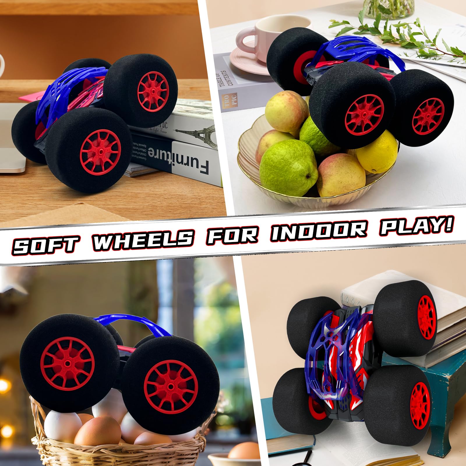Pinkking RC car performing dramatic 360° flips for exciting stunts