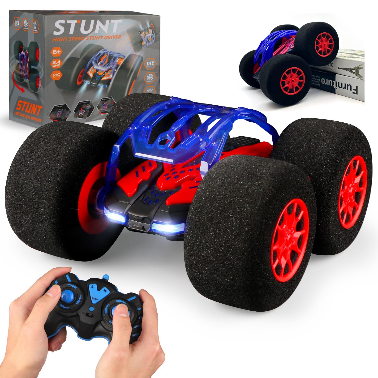 pinkking stunt RC car with foam wheels ready for smooth indoor racing