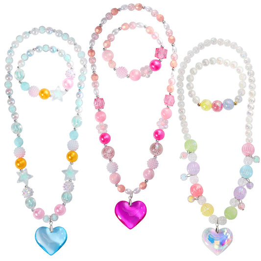 PinkSheep beads necklace with pink heart pendant for kids' dress-up.