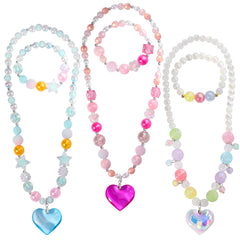 PinkSheep beads necklace with pink heart pendant for kids' dress-up.