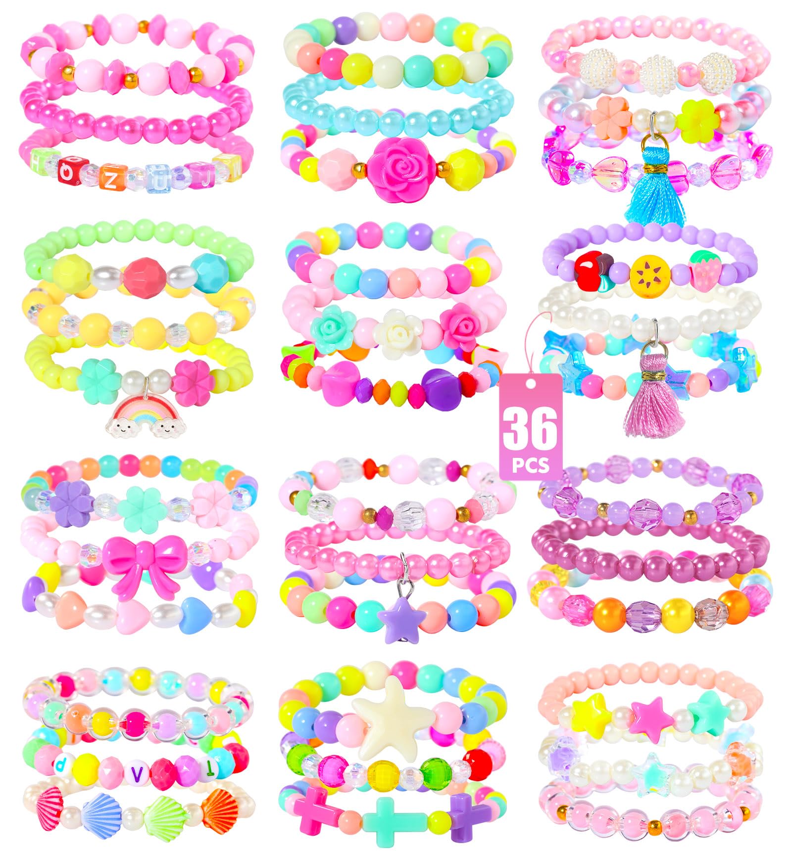 PinkSheep bracelets assortment: 36-piece set for everyday dress-up and party favors.