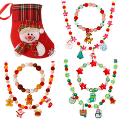 PinkSheep Christmas necklace set—three-piece beaded jewelry for girls, perfect for holiday outfits.