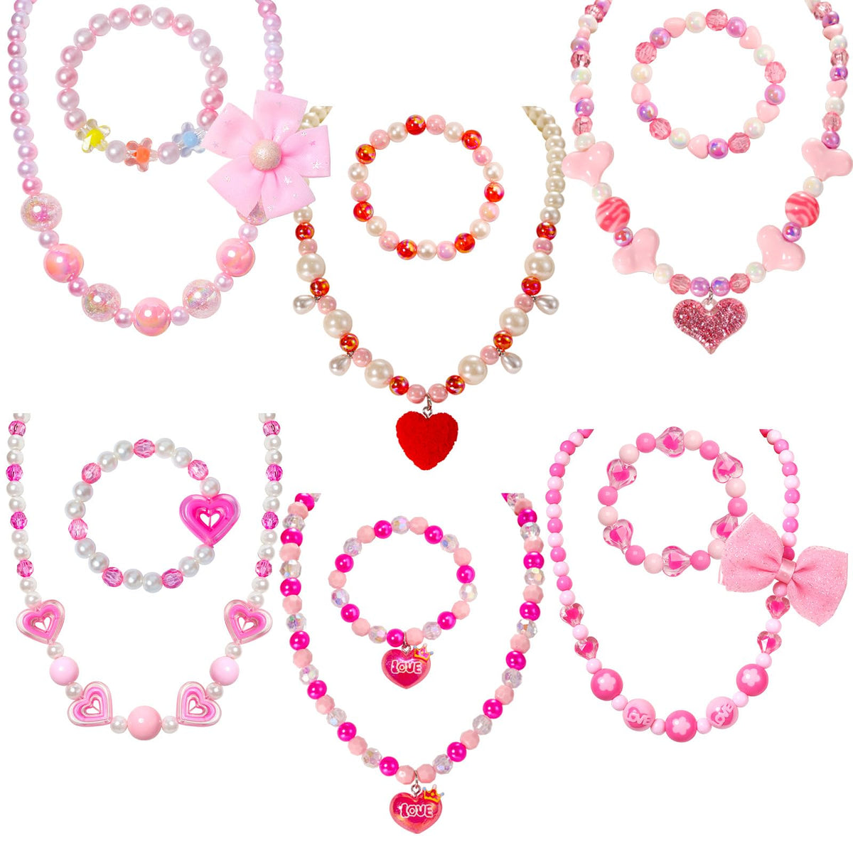 PinkSheep kids jewelry 6-set necklaces and bracelets with colorful beads for cute daily outfits