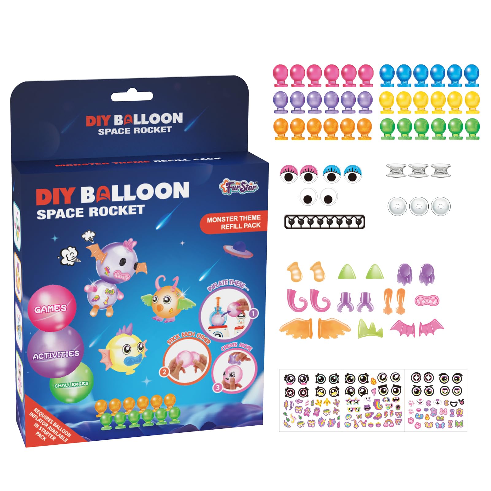 PINSHILE DIY Space Magic Balloon Craft Set contents for imaginative balloon crafts.
