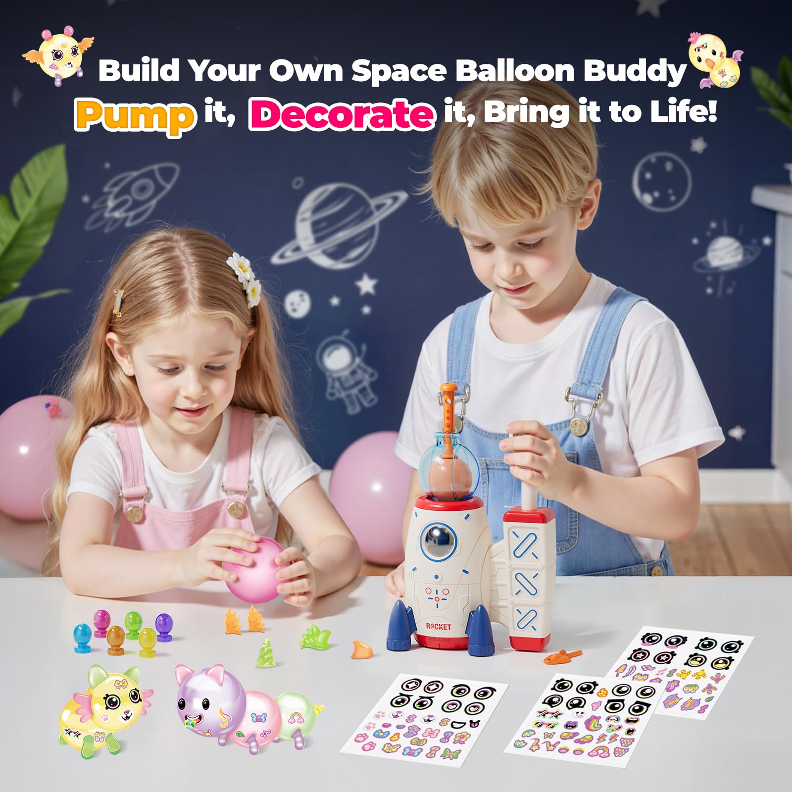 PINSHILE Space Magic stickers and accessories enrich balloon characters with colorful, playful details.