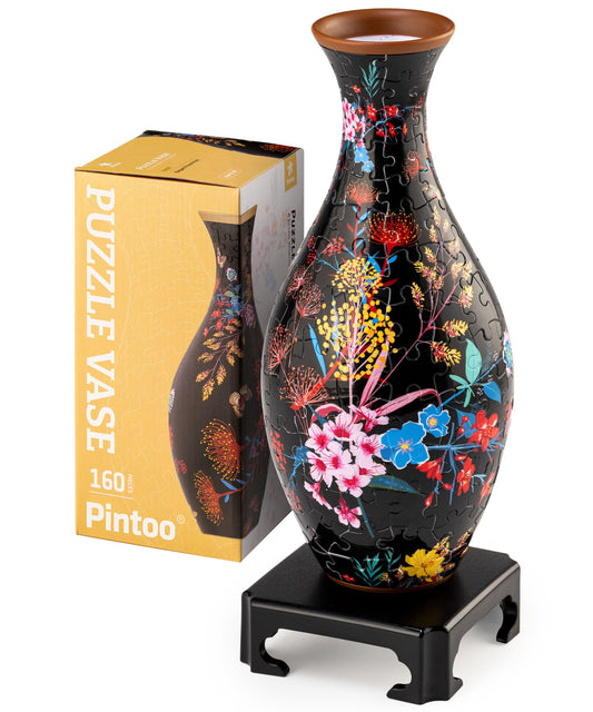 Pintoo 3D Puzzle Vase assembled on display with sculptural presence.