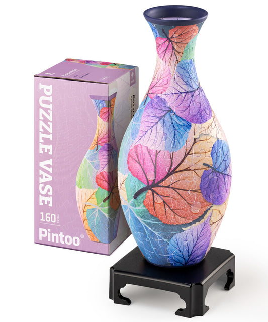 Pintoo 3D puzzle vase with colorful leaves pattern for striking home decor