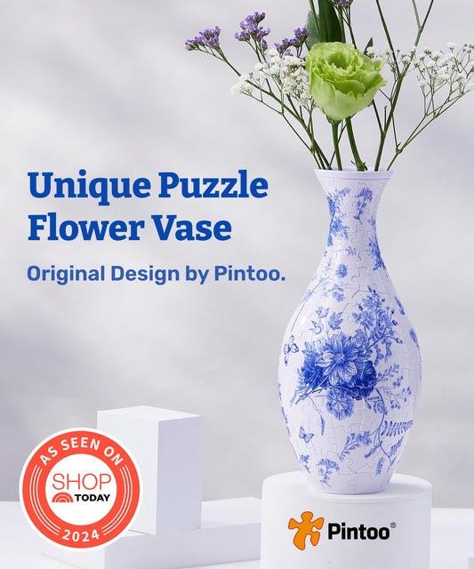 Pintoo 3D Puzzle Vase close up shows 160 curved pieces forming the design