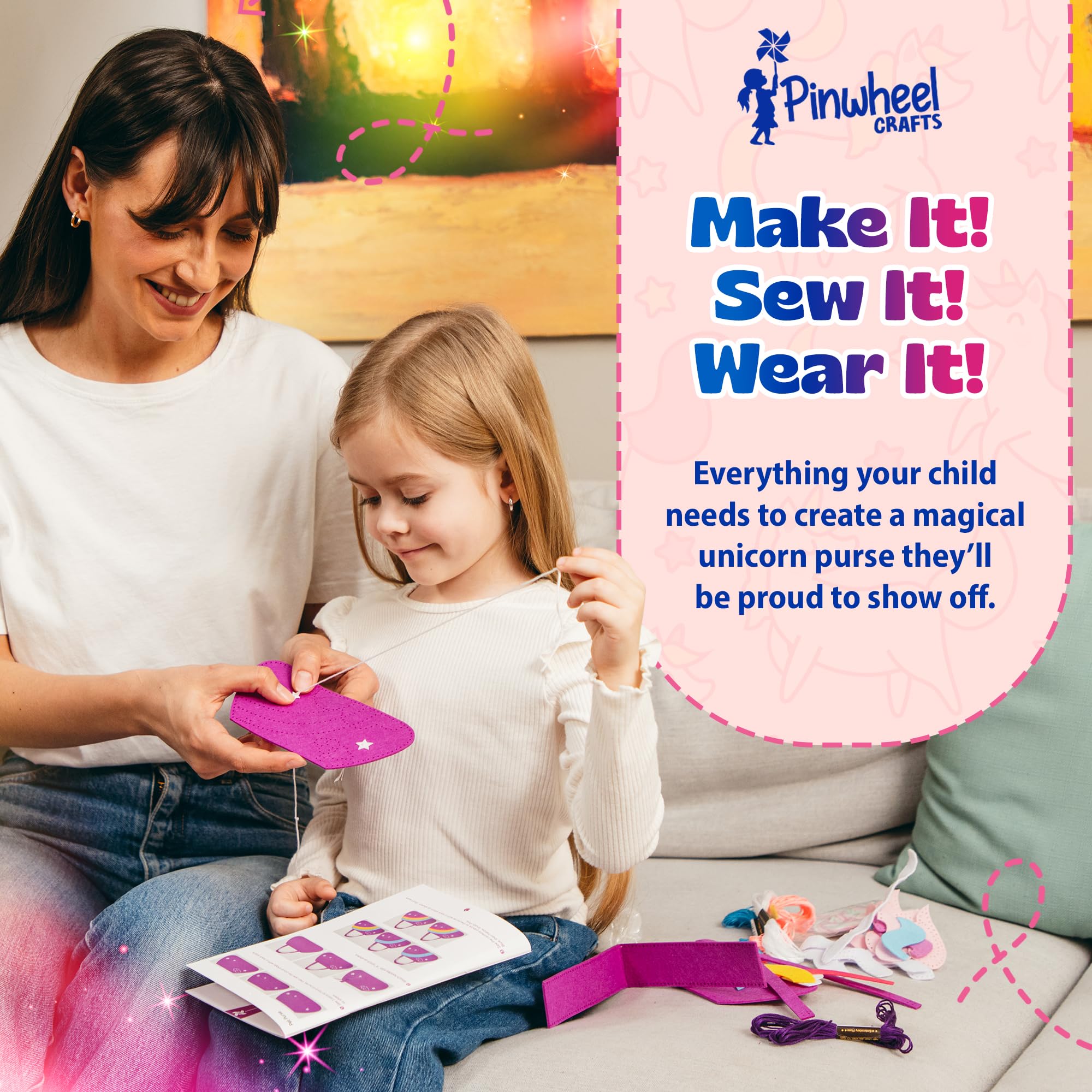 Pinwheel Crafts beginner sewing for kids with pre-punched holes and simple steps.
