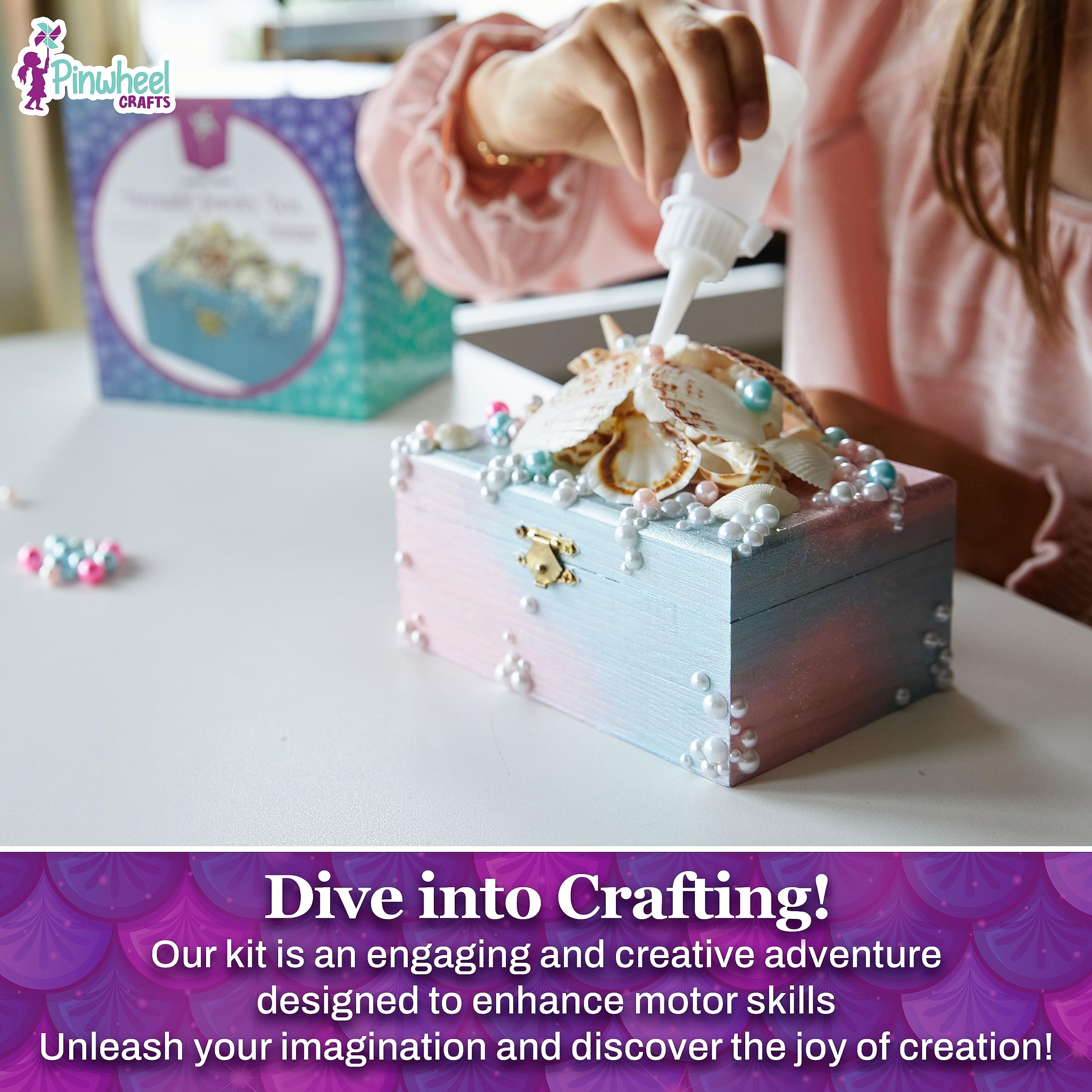 Pinwheel Crafts Mermaid DIY Jewelry Box Kit glitter and jewels unlock endless design possibilities