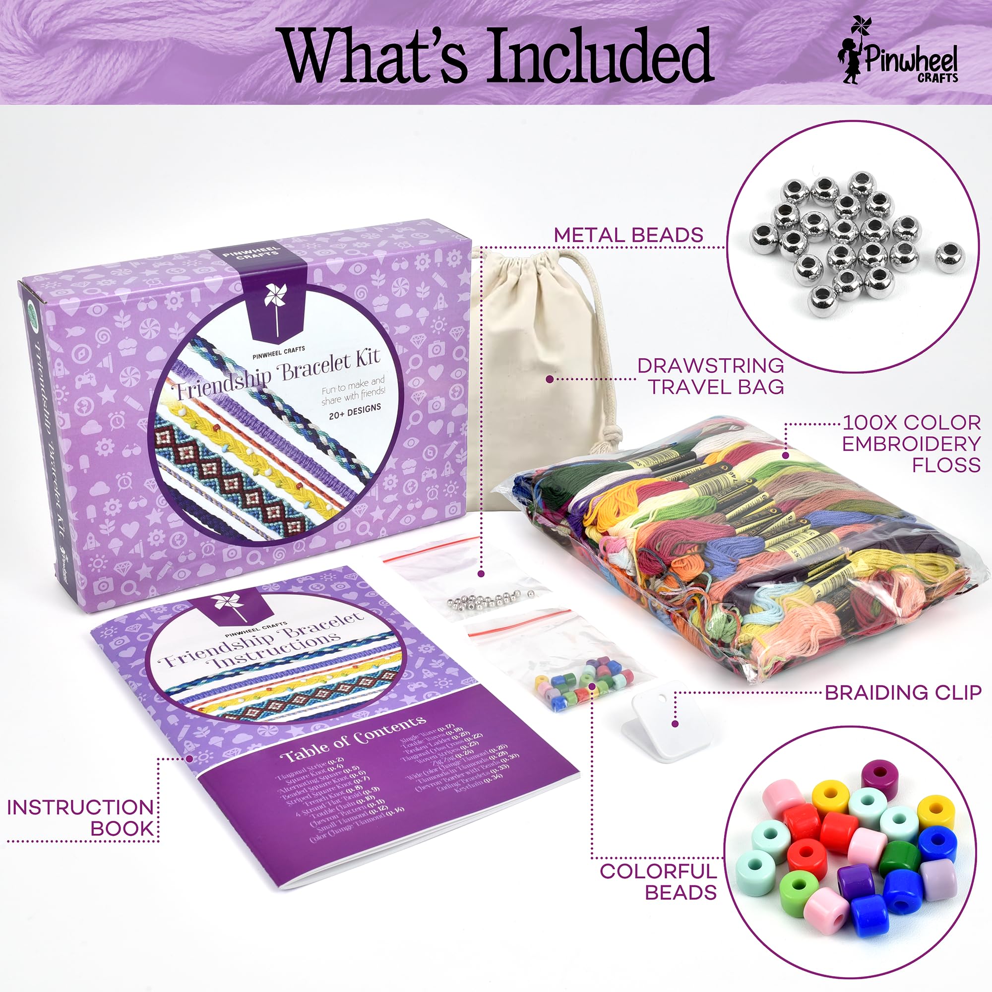 Pinwheel Crafts metal beads and braiding clip enhance bracelet texture
