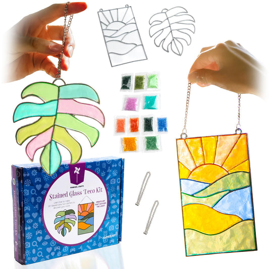Pinwheel Crafts monstera leaf suncatcher adds vibrant color to sunny windows.