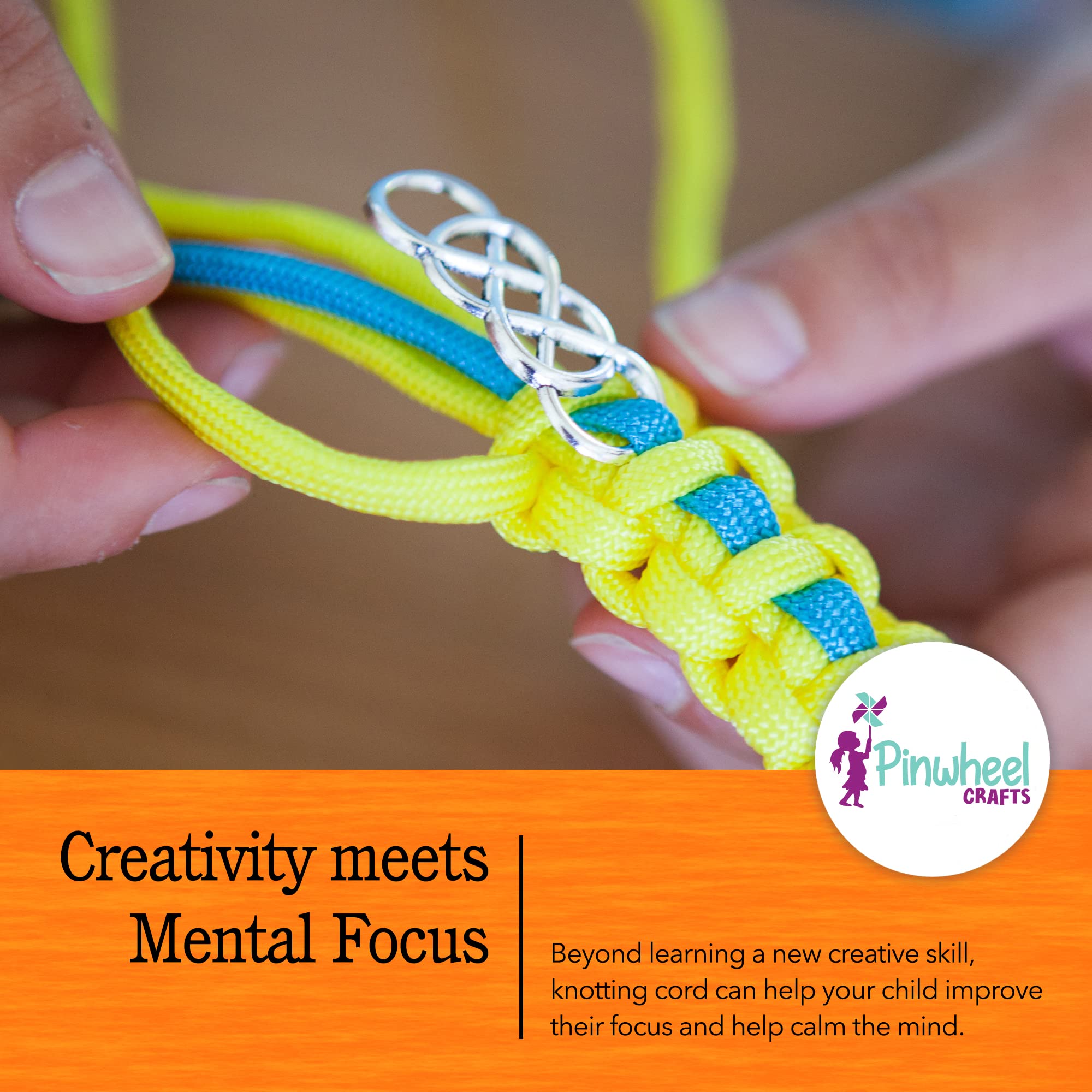 Pinwheel Crafts kit includes charms for personalized, expressive paracord jewelry.