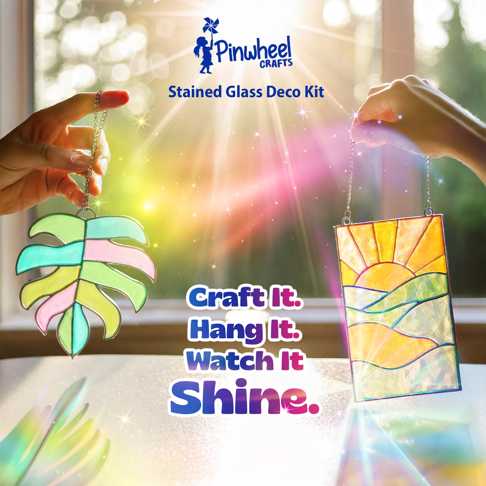 Pinwheel Crafts sunset suncatcher creates warm ambience in any room.