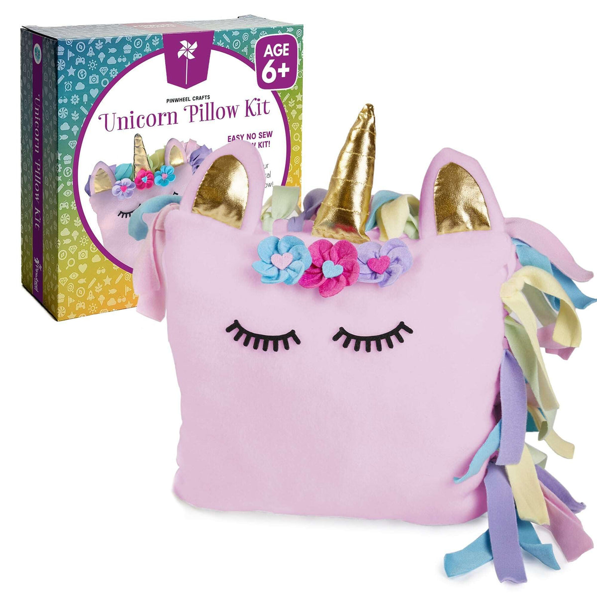 Pinwheel Crafts Unicorn Pillow Kit contents ready for easy assembly