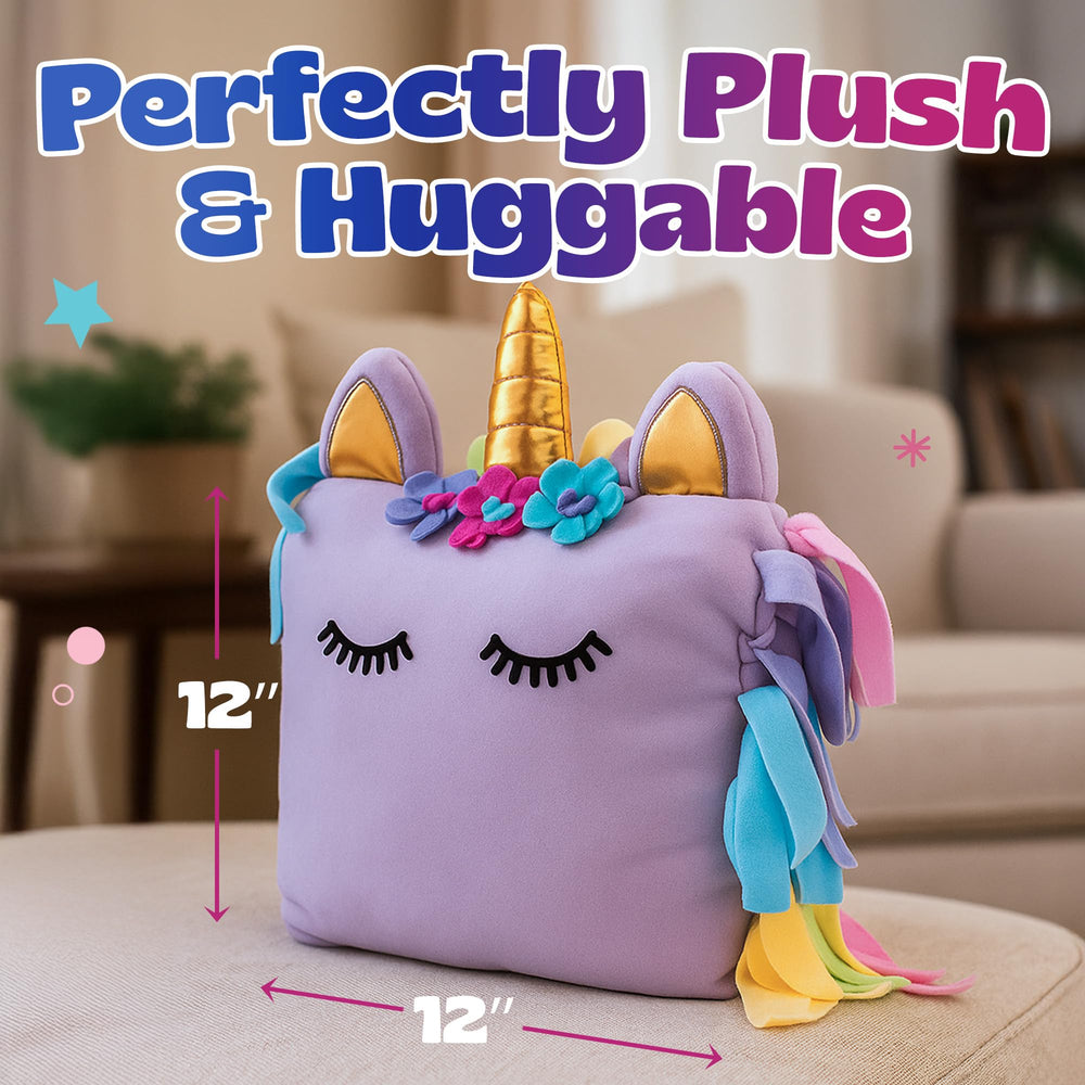 Pinwheel Crafts Unicorn Pillow Kit fleece tassels provide colorful texture accents