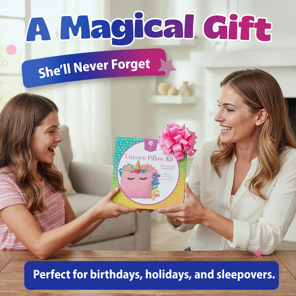 Active crafting moment with Pinwheel Crafts unicorn pillow kit in action