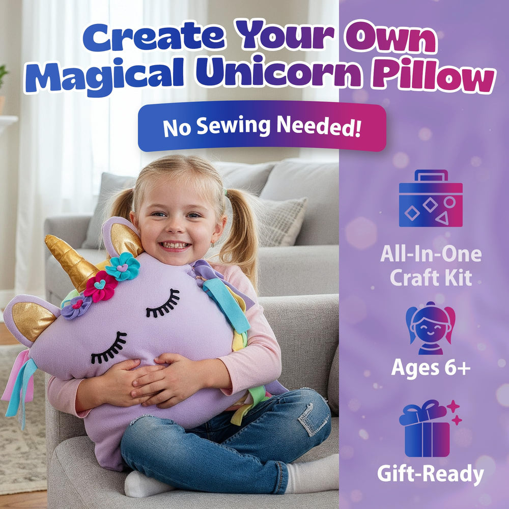 Pinwheel Crafts Unicorn Pillow Kit pillowcase with horn and ears for cuddly décor