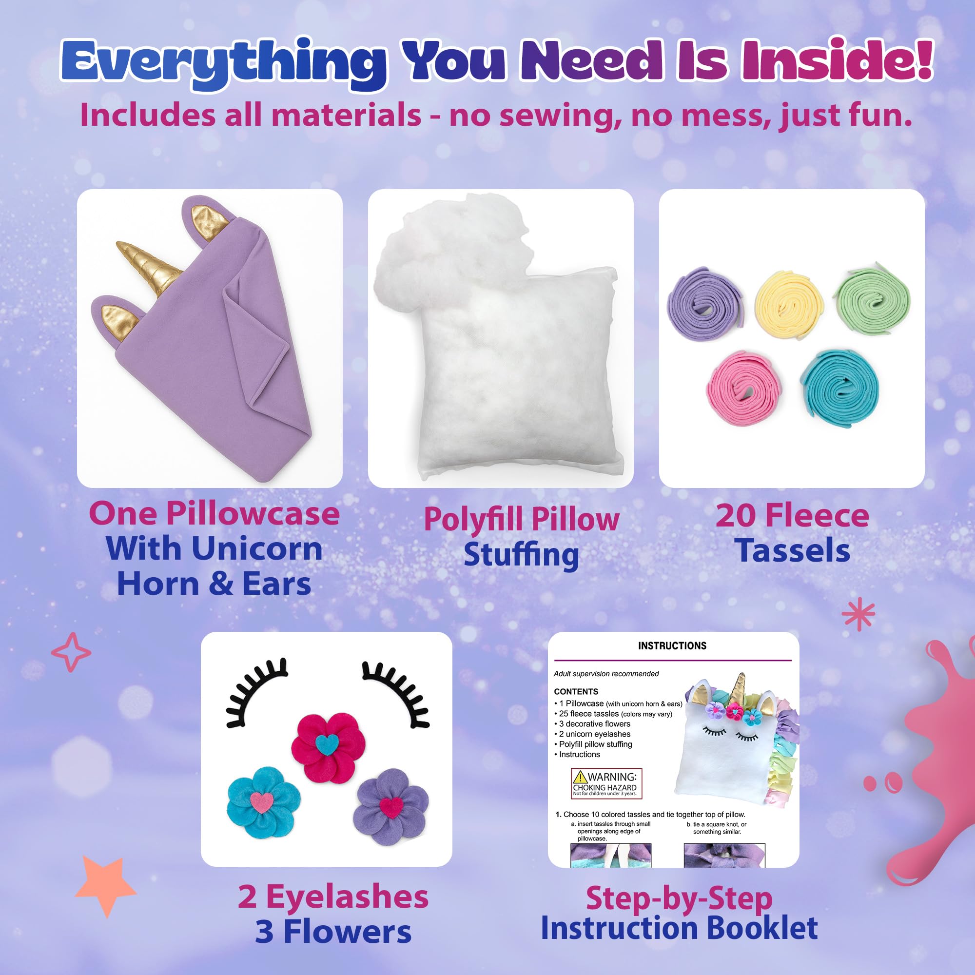 Pinwheel Crafts Unicorn Pillow Kit decorative eyelashes add playful facial details