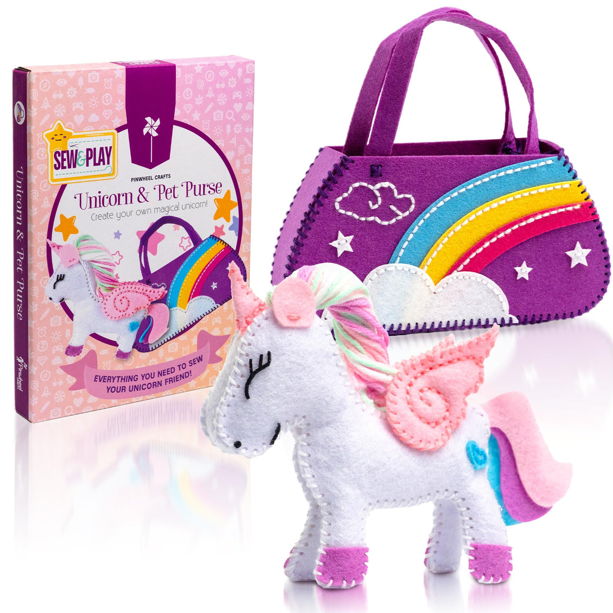 Pinwheel Crafts Unicorn Purse Kit for kids — beginner-friendly, magical sewing project.