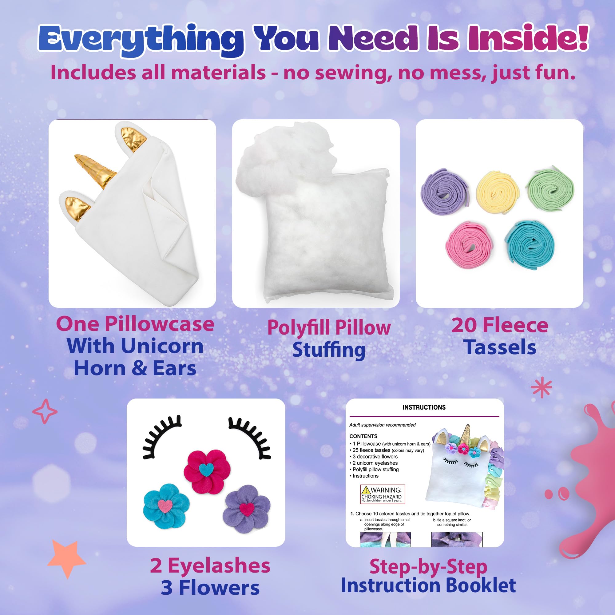 Pinwheel Crafts finished unicorn pillow suitable for playtime and bedroom decor.