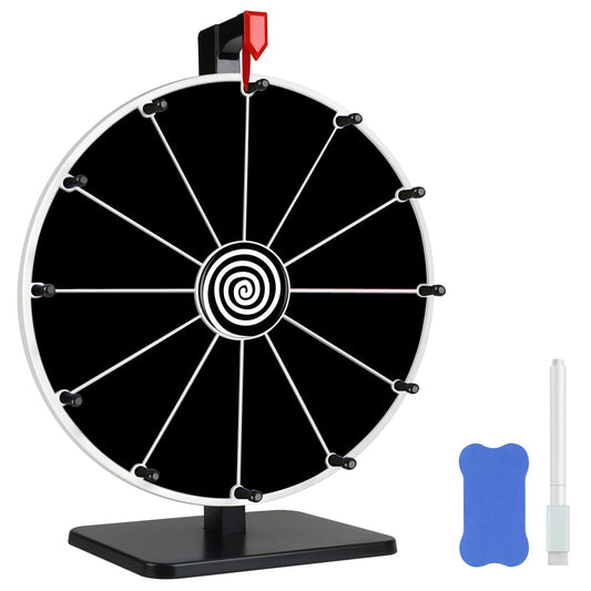 Pionites 12-inch prize wheel on tabletop with bright color slots for events.