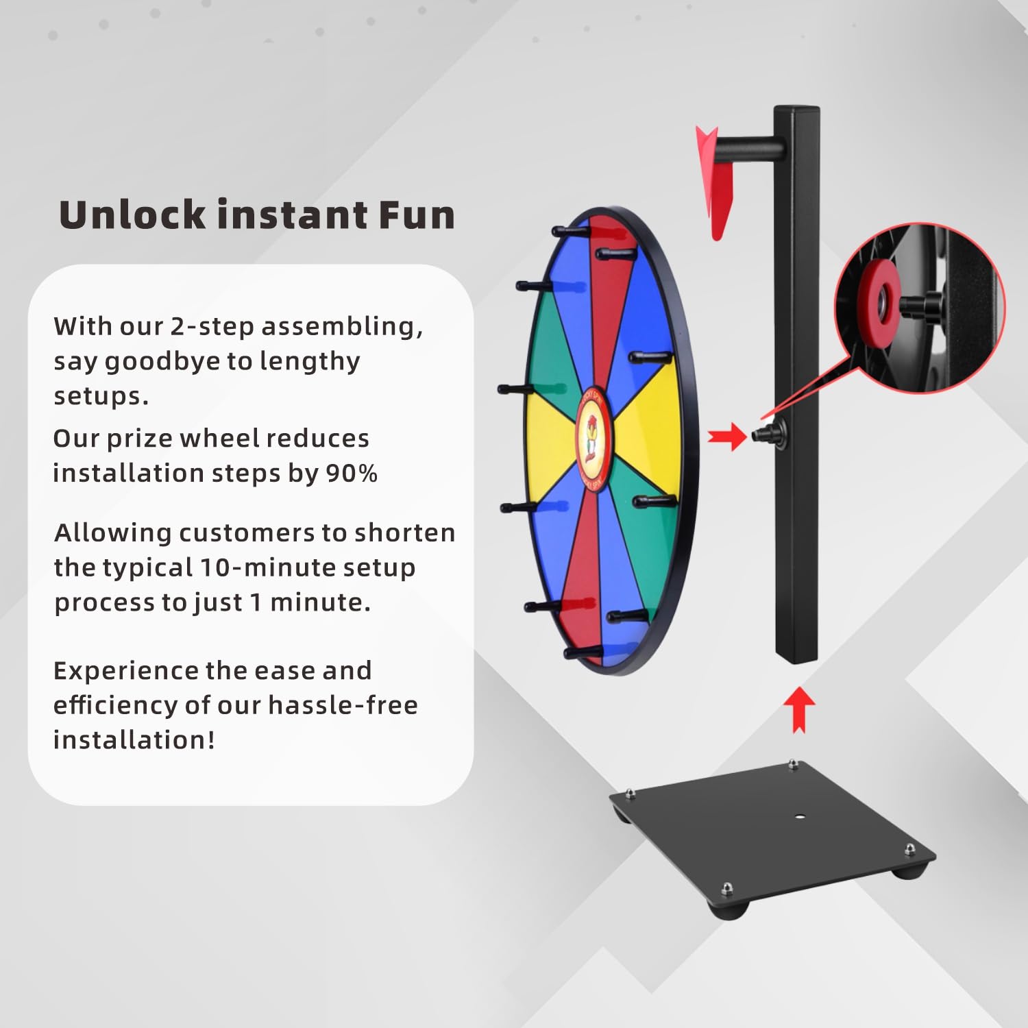 Pionites dry erase marker offers quick prize updates on the wheel surface.