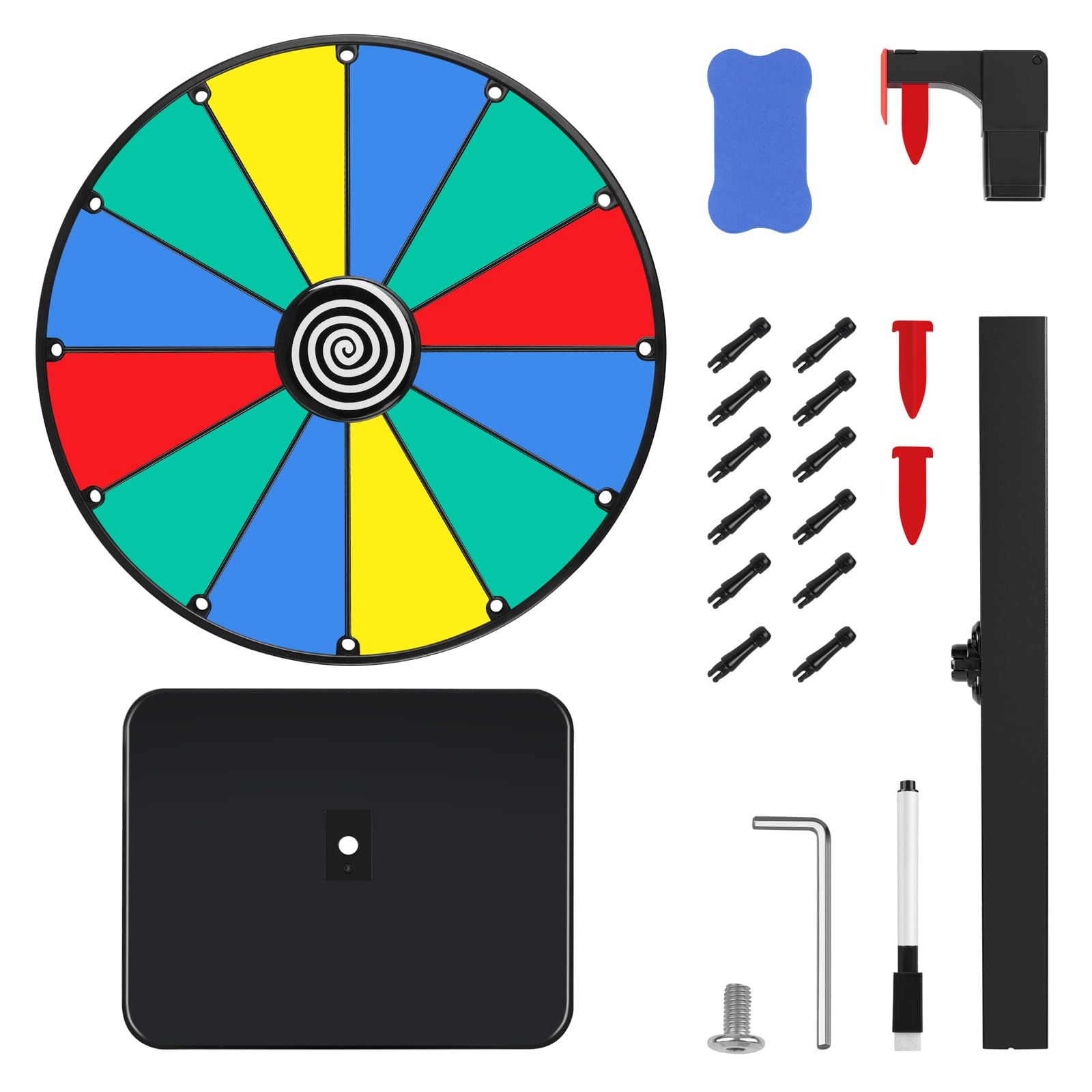 Pionites prize wheel with stable base on a surface for secure placement.