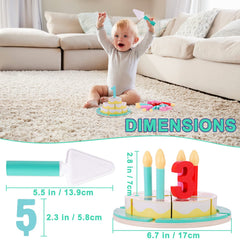 Pithfor wooden cake plate with colorful design for kitchen role-play.
