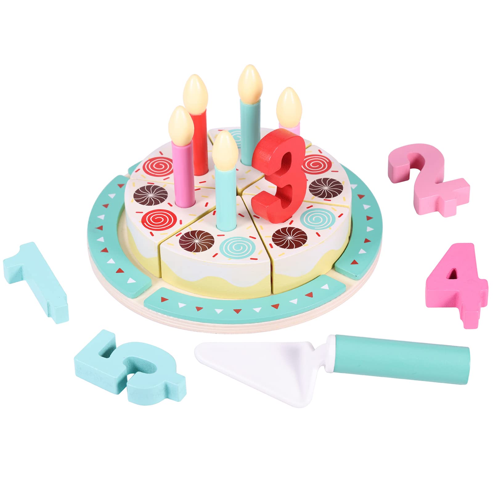Pithfor complete wooden cake set offers colorful, durable play for ages 3–5.