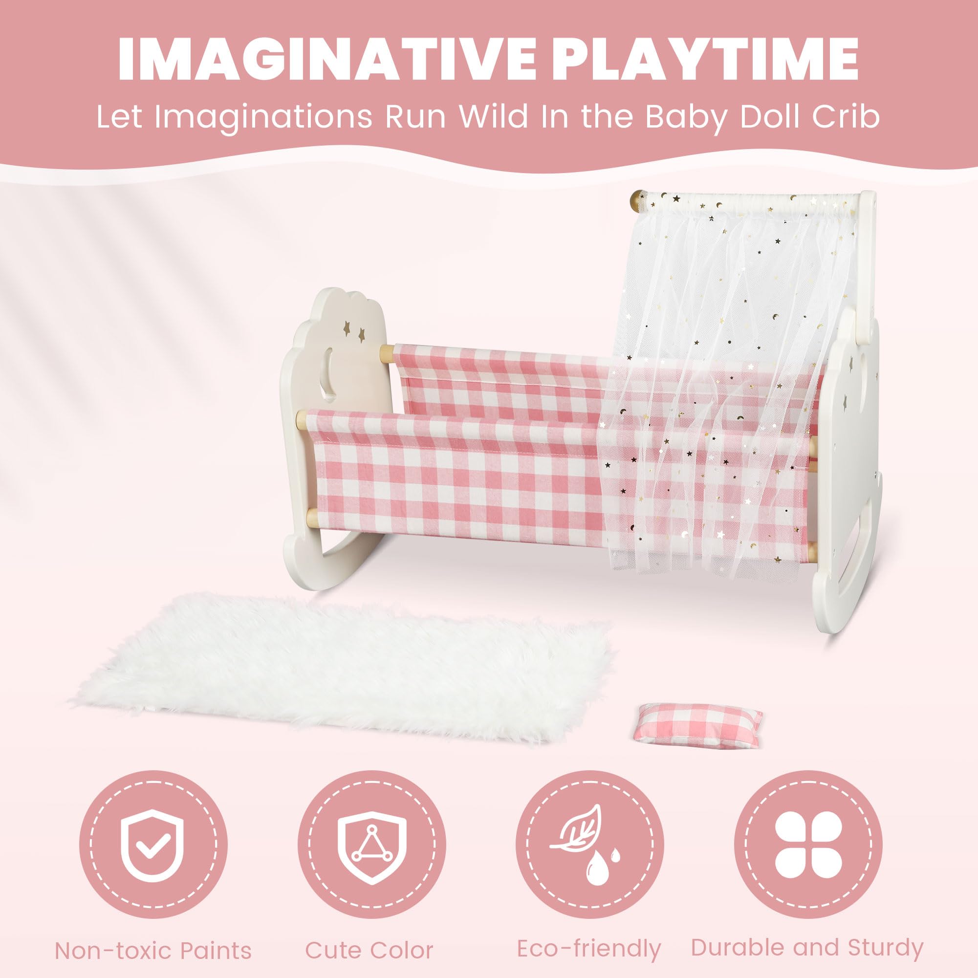 Pithfor complete doll crib set includes all essential pieces for setup.