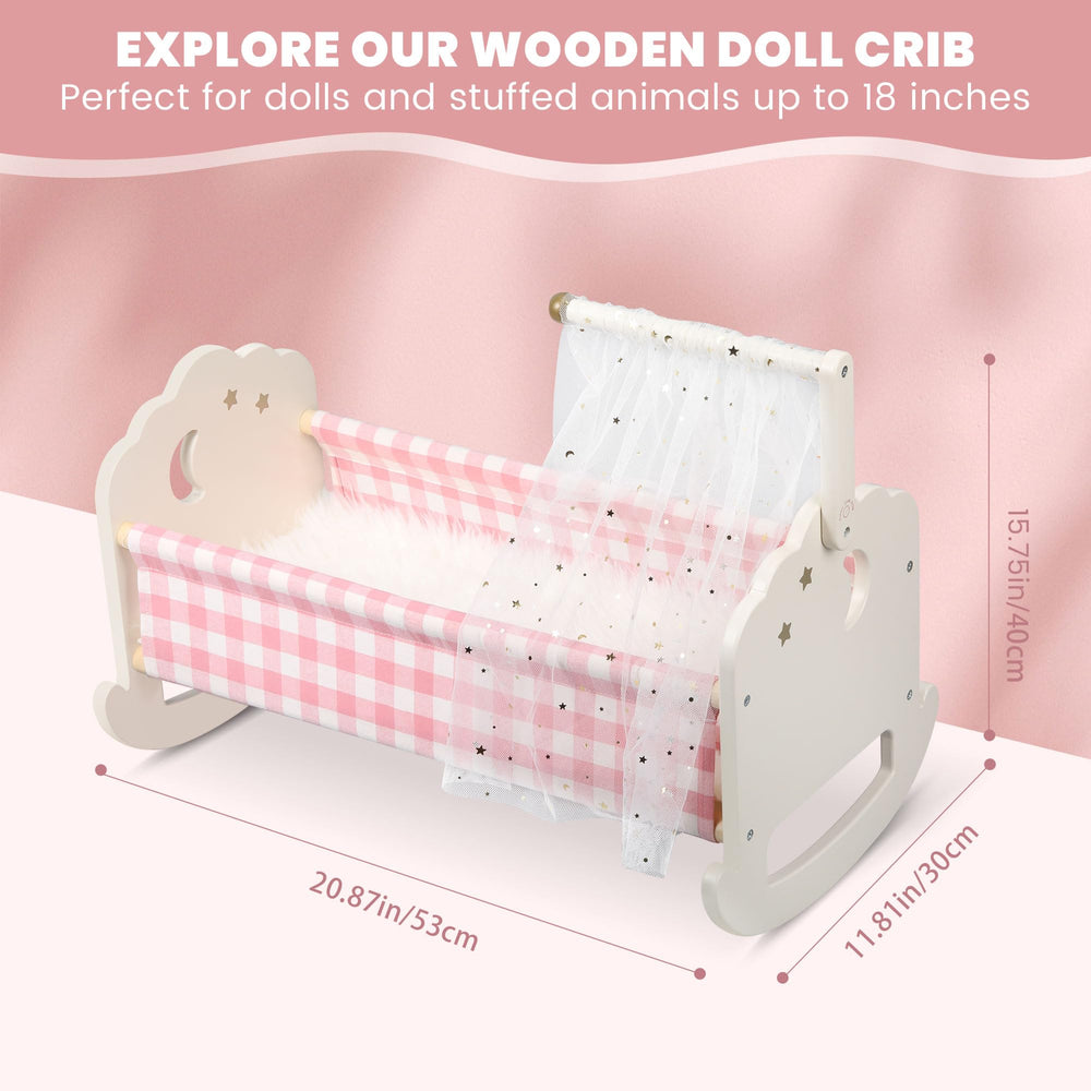 Pithfor doll bed with rocking cradle supports imaginative play scenarios.
