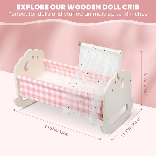 Pithfor doll bed with rocking cradle supports imaginative play scenarios.