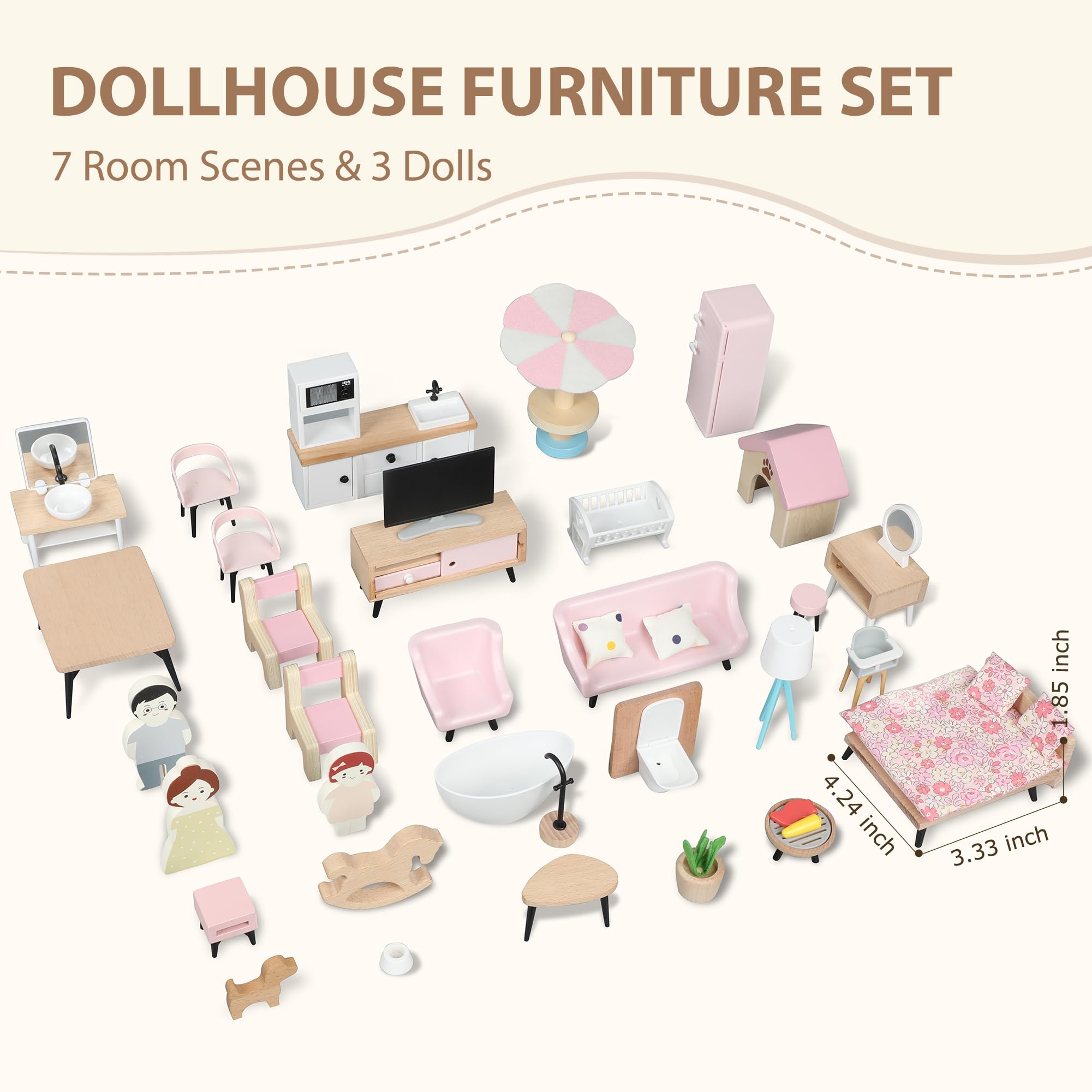 Pithfor three dolls enhances family storytelling and role-play.