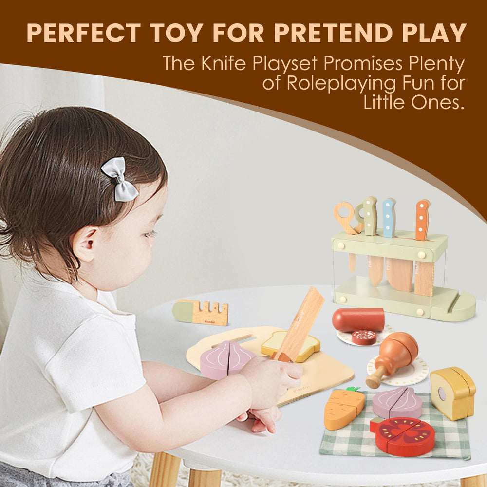 Pithfor Knife Storage Rack showcases organized toy kitchen after play.