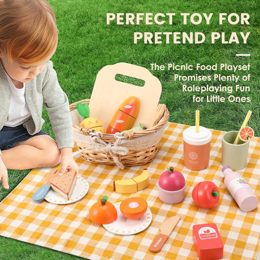 Pithfor Picnic Playset cloth adds colorful realism for kid-sized dining